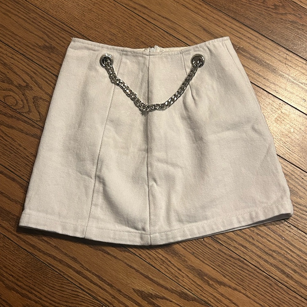 Carmar Cream A-Line Mini Skirt with Chain Detail